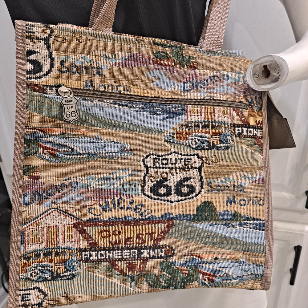 Route 66 Multicolor Tapestry Vintage 90s Tote Bag